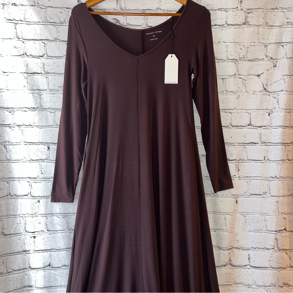 Universal Standard NWT Long Sleeve High/Low Knit Maxi Dress Chocolate Brown 4XS